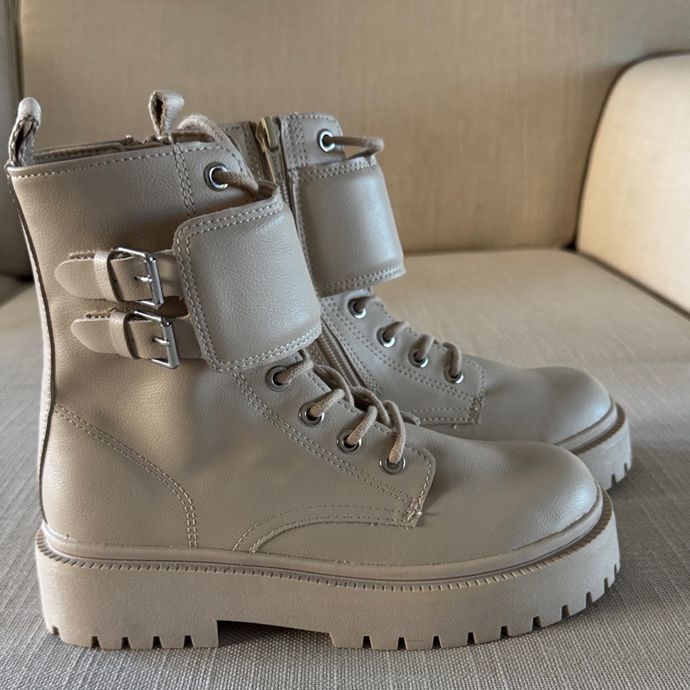 Zara Kids Cream Combat Boots